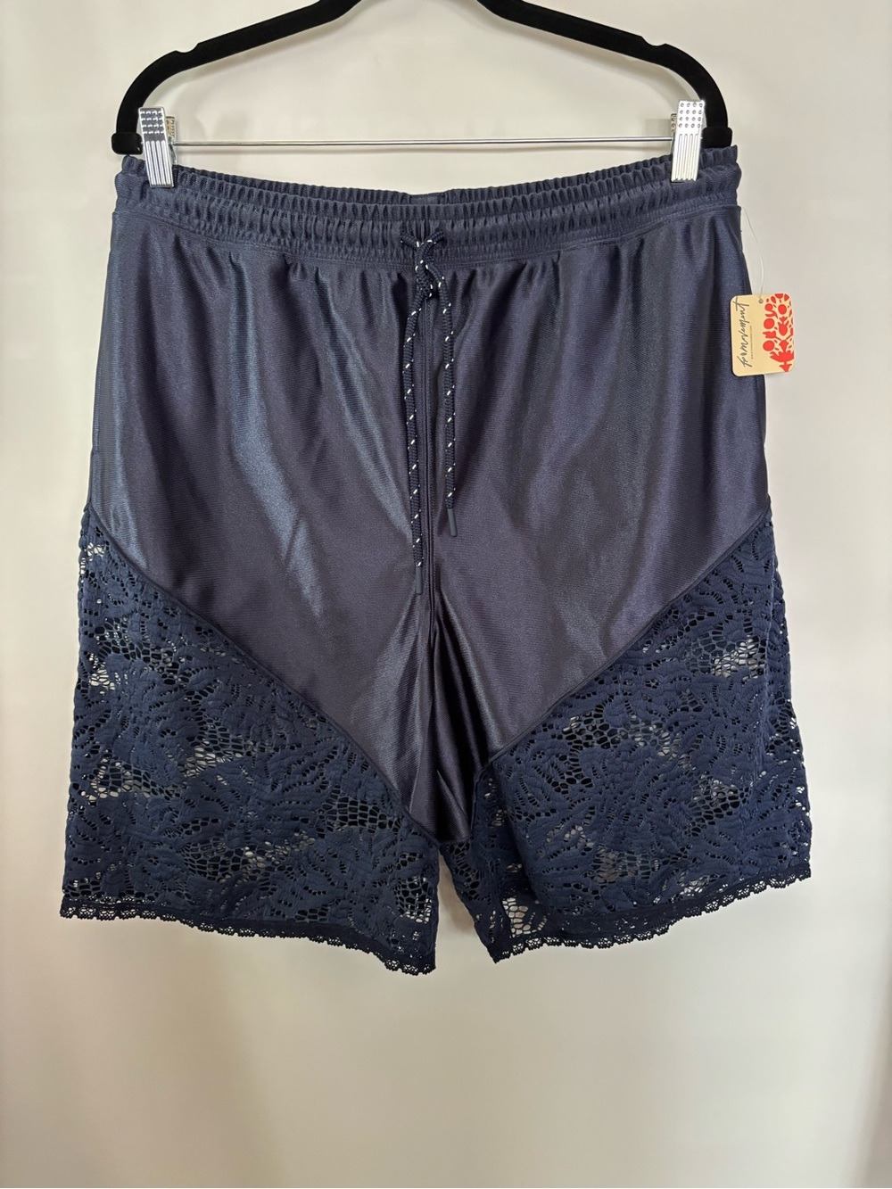 Free People Movement Roster Tie Waist Lace Trim Shorts Navy Blue Size M